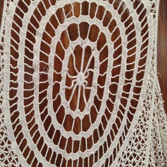 Womens One Size Ivory Crochet Fringe Vest Longline Boho Festival Hippie Western - Picture 4 of 8